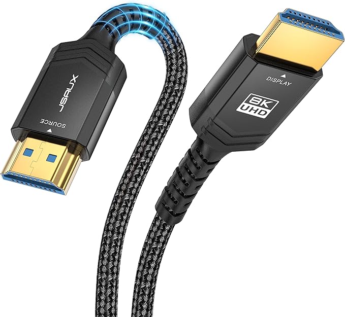 JSAUX Fiber Optic HDMI Cable 33FT Long Cord, 8K 48Gbps Ultra High Speed Slim HDMI Braided Nylon 8K@60Hz 4K@120Hz Compatible with Laptop Monitor UHD TV PS5 PS4