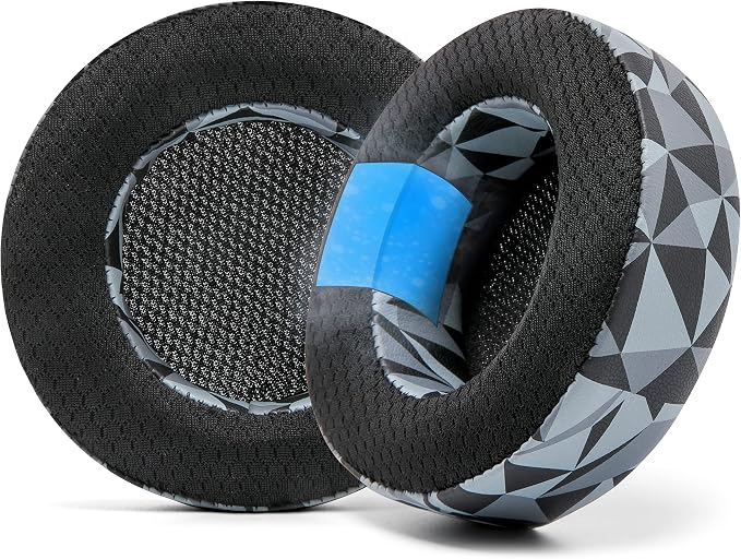 WC Freeze Virtuoso - Hybrid Fabric Cooling Gel Replacement Earpads for Corsair Virtuoso Gaming Headset, Made by Wicked Cushions, Improved Durability, Thickness and Sound Isolation | Geo Grey