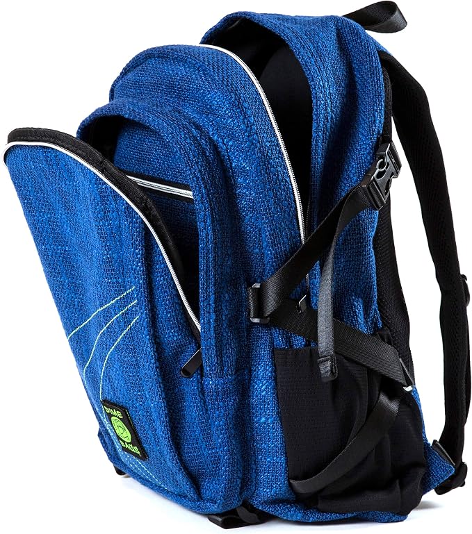 Dime Bags Backpack For Travel & School, Durable Hempster Material, 9 Storage Compartments & 2 Side Bottle Pockets, Fits 17” Laptop, Adjustable Padded Straps, Hidden Internal Pocket (Midnight)