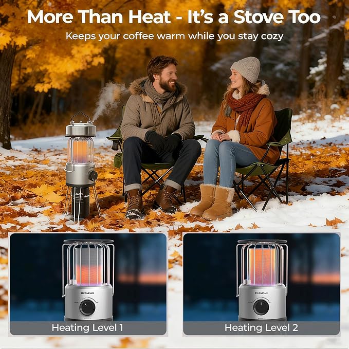2 in 1 Propane Heater & Stove, CAMPLUX 8500 BTU Portable Propane Heater Indoor with Handle, Outdoor Gas Stove for Patio, Camping, Tent, Ice Fishing, Garage