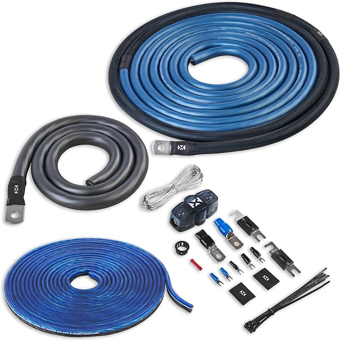 NVX XAPK0 1/0 Gauge OFC Amplifier Wiring Kit | 100% Oxygen-Free Copper Power & Speaker Wire | Supports Up to 4000W | Tinned OFC, ANL/Mini-ANL Fuse Holder, Pre-Terminated Terminals
