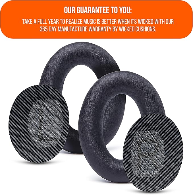 WC Wicked Cushions Upgraded Replacement Ear Pads for Bose QC35 & QC35ii (QuietComfort 35) Headphones & More - Softer Leather, Luxurious Memory Foam, Added Thickness, Extra Durability | Black
