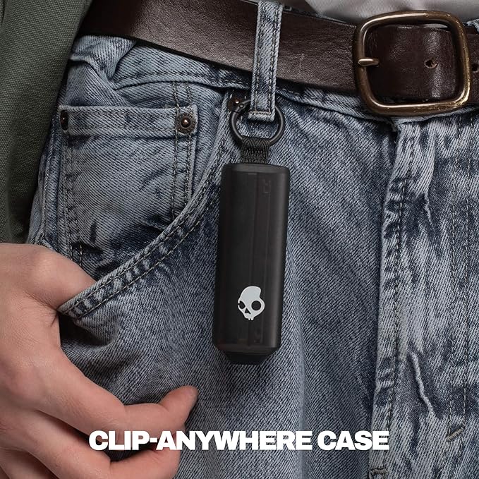 Skullcandy Dime 360 Wireless Earbuds, Bluetooth Headphones, Noise Isolating Fit, Up to 28 Hours Battery, Microphone for iPhone Android, Easy Carry with Clip-Anywhere Case - True Black