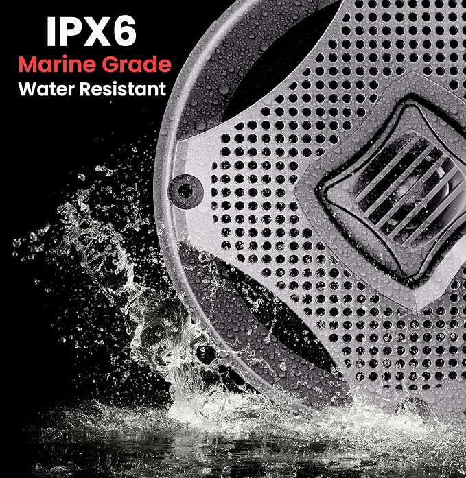 Pyle LANZAR 5.25” Marine 2-Way Speakers - Water Resistant Audio Stereo Sound System with 400 Watt Power, Attachable Grills and Resin Treatment for Indoor and Outdoor Use - 1 Pair in - AQ5CXS (Silver)