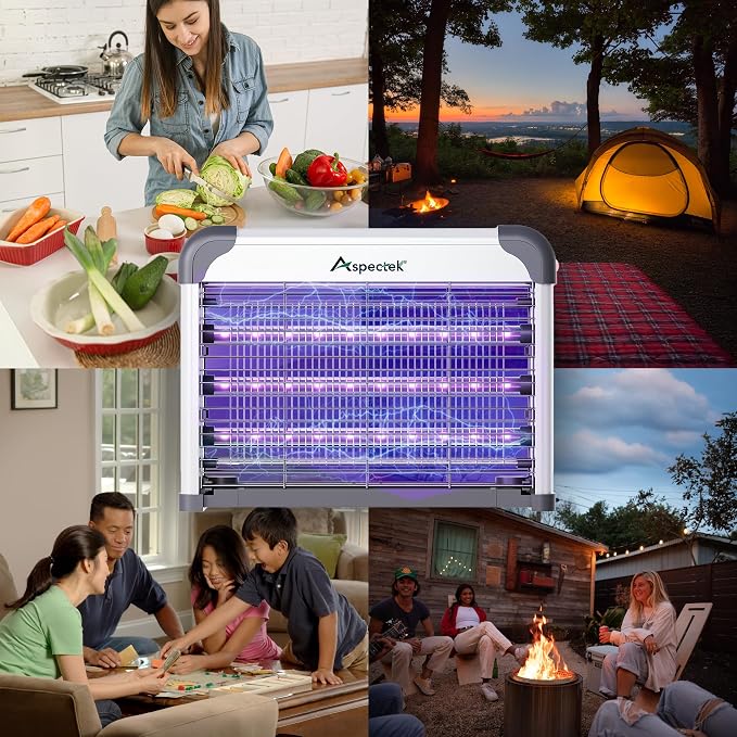ASPECTEK Dual-Spectrum LED Bug Zapper Indoor, High-Voltage Electric Grid Mosquito and Fly Trap, 3 Long-Life UV LED Lamps 395nm, Kills Gnats, Moths, Wasps and Fruit Flies