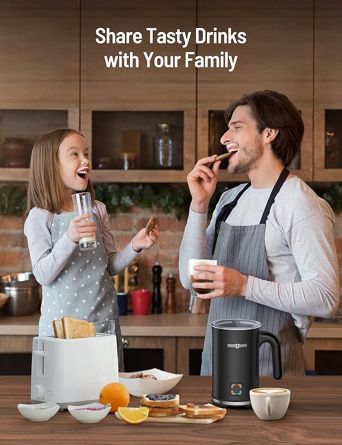 PARIS RHÔNE Milk Frother - 4-in-1 Electric Milk Frother and Steamer for Coffee, Hot/Cold Foam, 10.1oz/300ml Capacity, Non-Stick Interior Milk Warmer for Latte, Cappuccino, Macchiato (Black)
