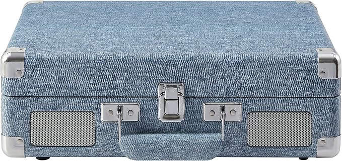 Crosley CR8005F-WD Cruiser Plus Vintage 3-Speed Bluetooth in/Out Suitcase Vinyl Record Player Turntable with Built-in Speakers, Washed Denim