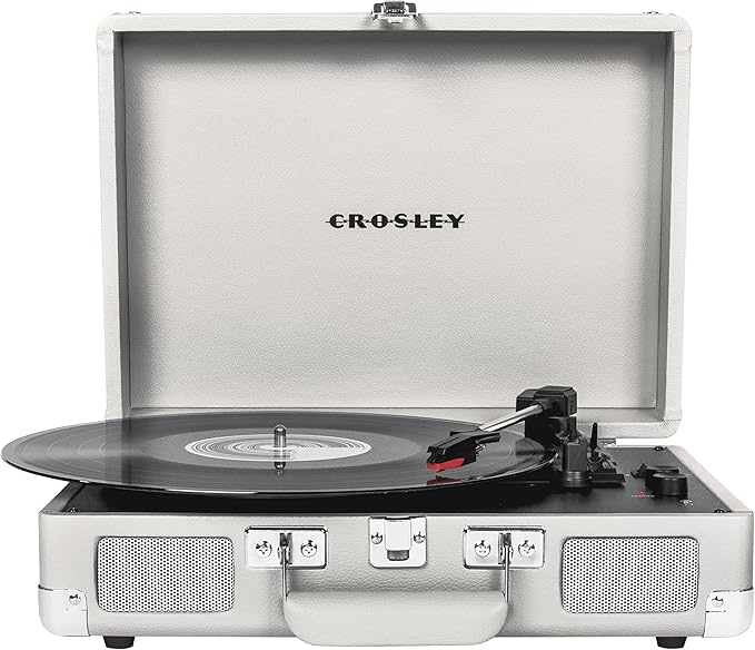 Crosley CR8005F-WS Cruiser Plus Vintage 3-Speed Bluetooth in/Out Suitcase Vinyl Record Player Turntable, White Sand