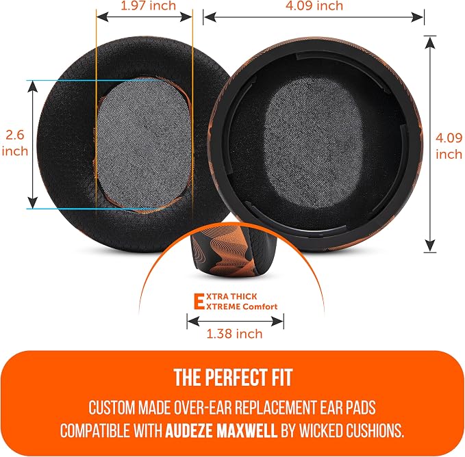 WC Freeze Maxwell - Cooling Gel Replacement Earpads for Audeze Maxwell Headphones by Wicked Cushions - Elevate Comfort, Durability, Thickness & Sound Isolation for Epic Gaming Sessions | Kinetic Wave