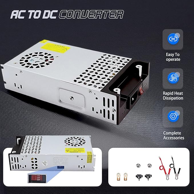 AC to DC 12V 30A 360W Power Supply, Silver, 1 Item, Switching Universal Regulated Converter, AC 110V 220V to DC 12V, SMPS Transformer Driver Adapter for LED Strip Light, CCTV Camera, RV
