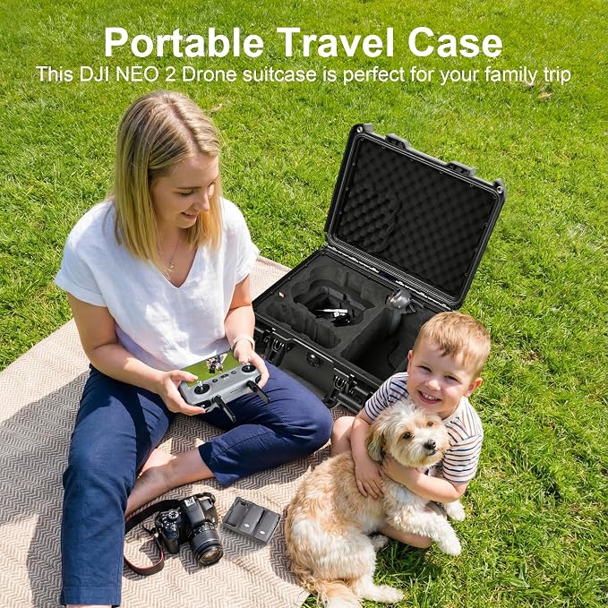 Lekufee Waterproof Hard Carrying Case for DJI Neo 2 Drone, Fly More Combo, DJI RC 2, RC N3, Goggles N3/3, RC Motion 3, and Accessories(Case Only)