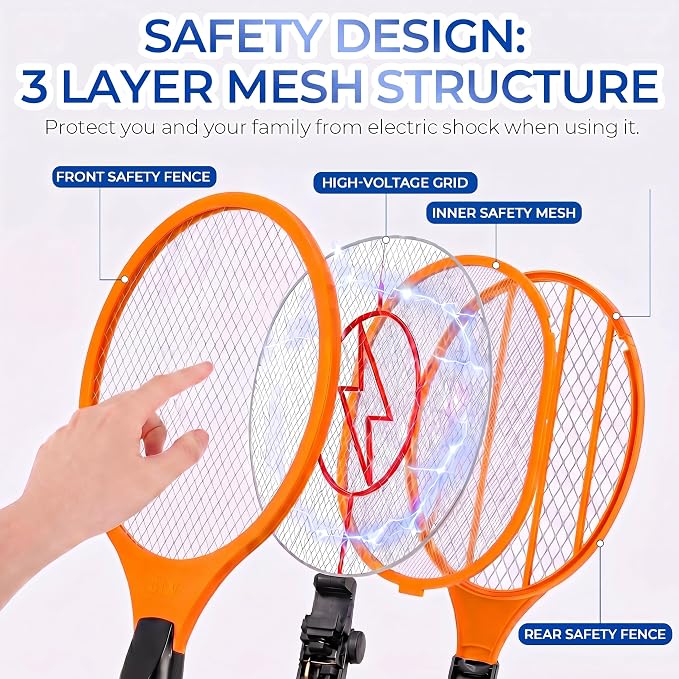 8 Pack Electric Fly Swatter, 3000V Bug Zapper Racket for Indoor Pest Control Mosquito Zapper for Indoor Outdoor Battery Operated Flies Killer 3-Layer Safety Mesh AA Battery Powered, Not Included