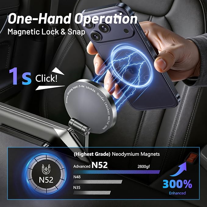 Phone Holder for Model Y,Magnetic Phone Holder,15W Wireless Car Charger with Magsafe,Suction Cup Phone Mount for iPhone & Android,360 & Foldable,Car Accessories for Model 3 & Y