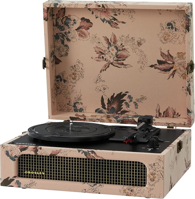 Crosley CR8017B-FL Voyager Vintage Portable Vinyl Record Player Turntable with Bluetooth in/Out and Built-in Speakers, Floral