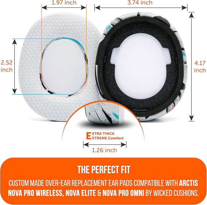WC Freeze Nova Pro Wireless - Cooling Gel Earpads for Arctis Nova Pro Wireless, Nova Elite & Nova Pro Omni (Doesn’t Fit Other Models), by Wicked Cushions, Extra Thick & Comfortable | 90's White