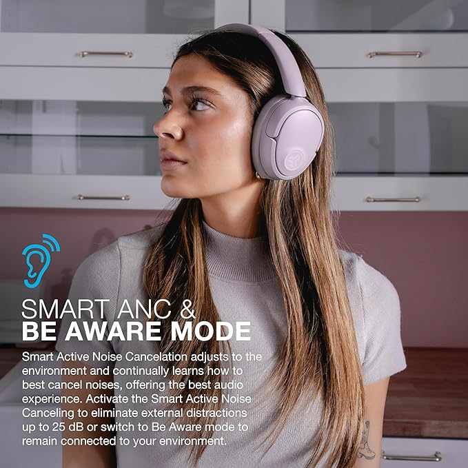 JLab JBuds Lux ANC Over Ear Headphones Bundle with Go Air Pop+ True Wireless Earbuds, Active Noise Cancelling, Bluetooth multipoint, Mauve