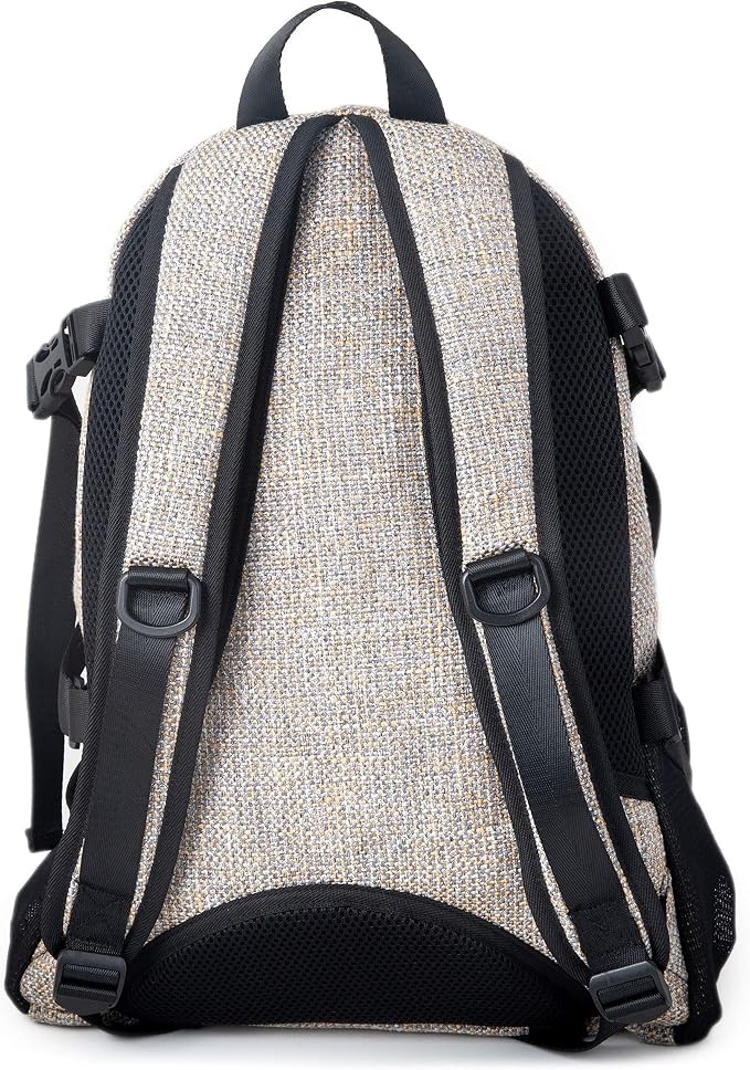 DIME BAGS Backpack For Travel, Durable Hempster Material, 9 Storage Compartments & 2 Side Bottle Pockets, Fits 17” Laptop, Adjustable Padded Straps, Hidden Internal Pocket (Sand)
