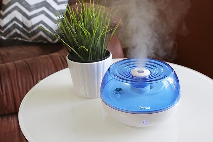 Crane Personal Ultrasonic Cool Mist Humidifier, for Home Bedroom Hotels Travel and Office, 0.2 Gallon, Filter Free, Blue and White (Pack of 2)