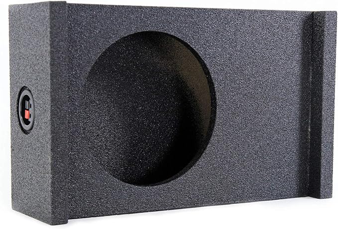 QPower Single 10in Sub Enclosure, Universal Shallow Mount Downfire/Behind Seat Speaker Box Compatible with Most GMC, Chevy, & Ford Trucks