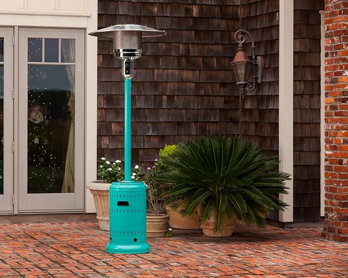Fire Sense 61130 All Seasons Patio Heater With Wheels 48,000 BTU Output Electronic Ignition System Portable Outdoor Propane Heater Patio Heater - Aqua Blue