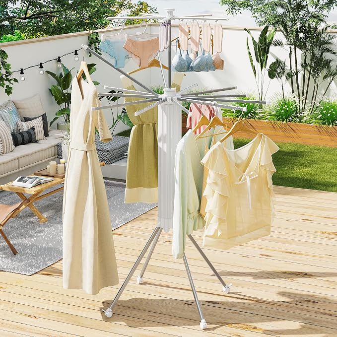 JOOM 4 Legs Double Layer Clothes Drying Rack, Garment Rack Portable and Foldable Space Saving Laundry Drying Rack - Drying Rack Clothing Floor Folding Balcony Bedroom Household Aluminum