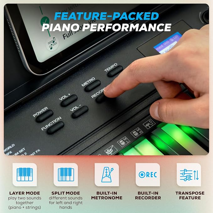 Alesis Teacher's Choice 61 Portable Keyboard Piano for Beginners with 61 Light Up Keys, 300 Sounds, Speakers, Tablet Stand and Skoove Music Lessons