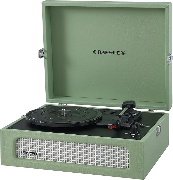 Crosley CR8017B-SA Voyager Vintage Portable Vinyl Record Player Turntable with Bluetooth in/Out and Built-in Speakers, Sage