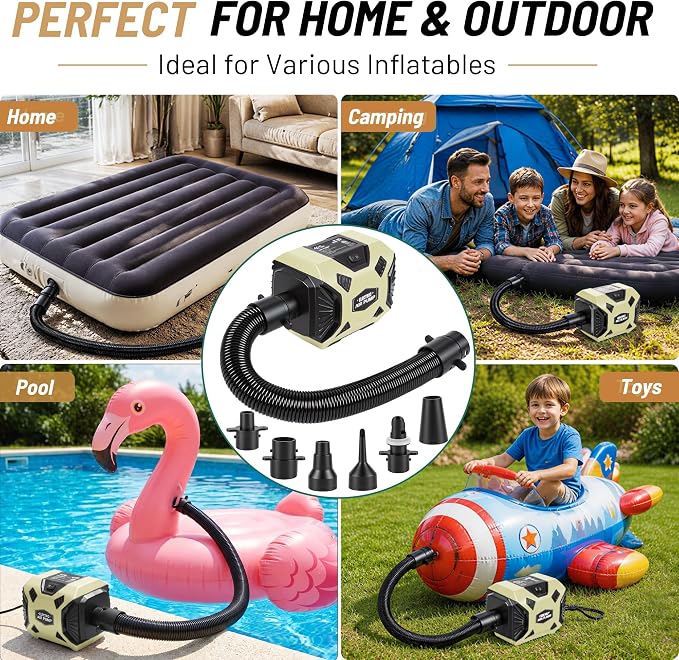 600W Electric Air Pump for Inflatables, High Power Air Mattress Pump with 6 Nozzles, Quick Inflate & Deflate Air Pump for Pool Floats, Vacuum Storage Bags, Swim Rings, Inflatable Toys