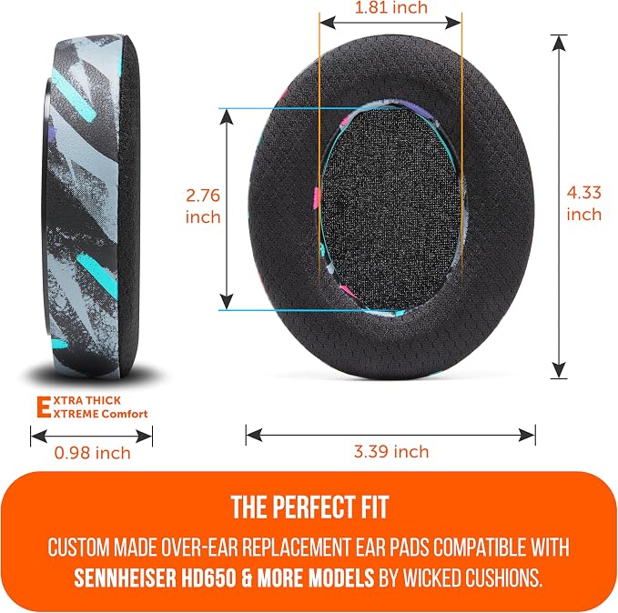 WC Freeze HD6XX - Cooling Gel Earpads for Sennheiser HD6XX, HD58X, HD600, HD650, HD660S, HD660S2, HD580, HD565 & More, Made by Wicked Cushions | Extra Comfortable and Cool | 90's Black