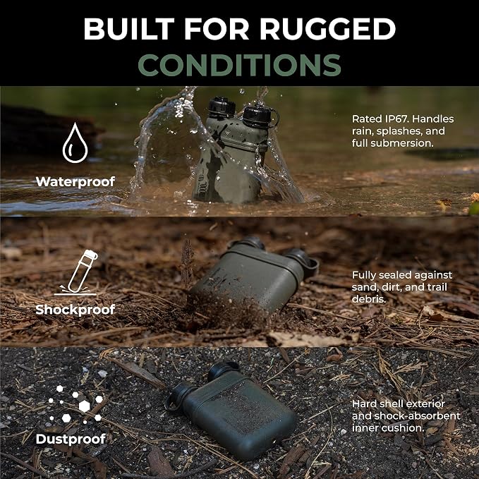 NESTOUT Rugged Power Bank, 15000mAh Outdoor Charger, 32W USB-C Fast Charging PD, Waterproof IP67, Durable Shockproof, Battery Pack for iPhone Tablet Hiking Travel Camping (Olive Green, 15000mAh)