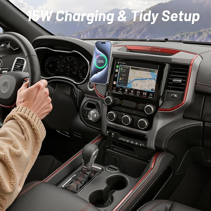 Phone Mount for Dodge Ram 1500/2500/3500 (2019-2024, 5" & 8.4"), 15W Wireless Charger, Magnetic Phone Holder, Dashboard Car Holder,360°,Hands-Free, 2022 Truck Driver Essentials(Not for Column Shifter)