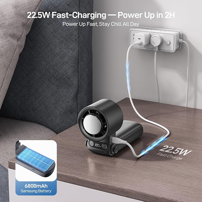 EPICKA Portable Handheld Fan with Ice Cooler - 25H Runtime, Rechargeable 6800mAh Personal Turbo Fan with Power Bank, Fast Charging, 0-100 Speed, Gifts for Women, Summer Travel Essentials, Black