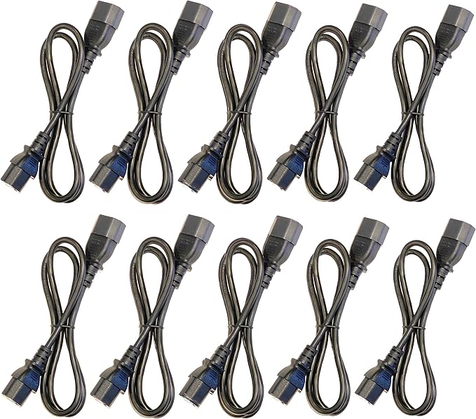 (10) 3 Foot IEC 320 NEMA C13 C14 10A 18AWG AC Power Cord Cables PDU to CPU