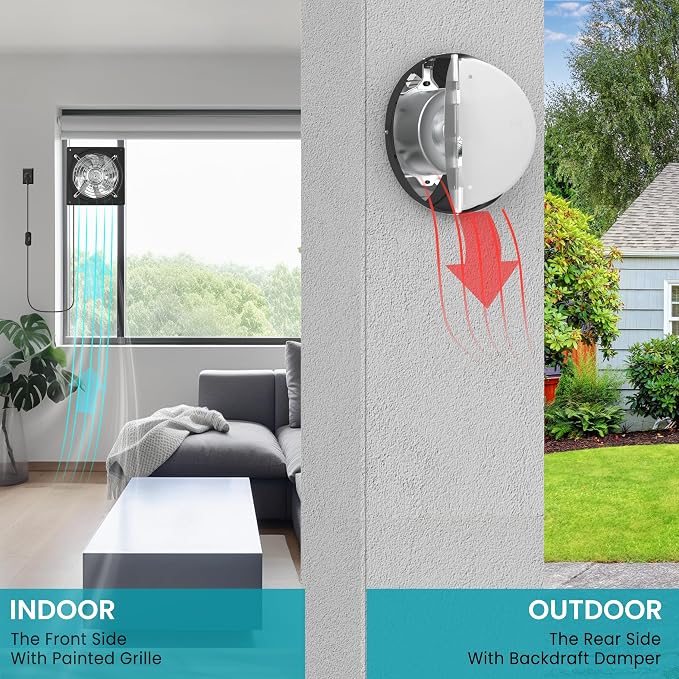 HG Power 6 Inch Exhaust Fan with Switch, Powerful Kitchen Exhaust Fan with Damper, Potable Window Exhaust Fans, Small Fume Extractor Ventilation Fan for Attic, Shop, Smoking Room, Garage