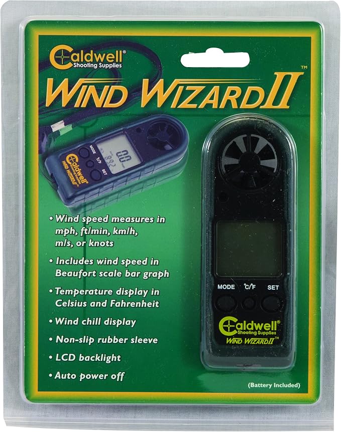 Caldwell Wind Wizard II Wind Meter with Multiple Wind Readings, LCD Backlight and Lanyard for Long Range, Shooting and Hunting