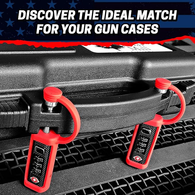 Cedar Mill TSA Approved Gun Case Lock Set Red & White – 3-Dial Cut-Resistant Combination Locks for Firearm Safety, Child-Safe Gun Locks for Rifle, Pistol & Travel Hard Cases