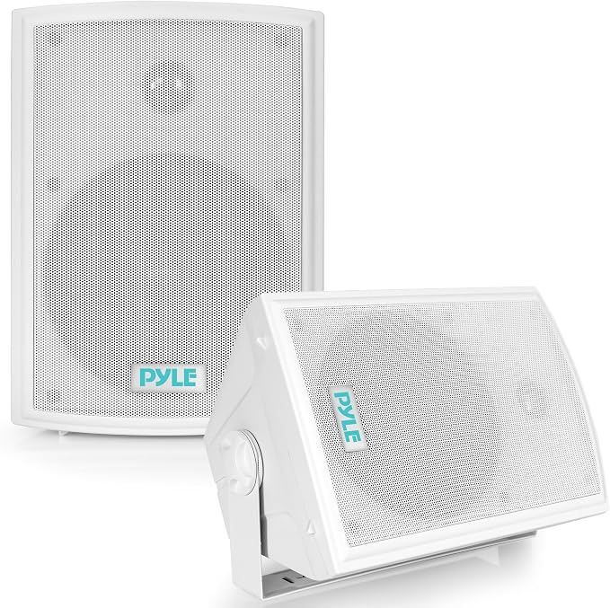 Pyle Home Pyle PDWR63 Dual Waterproof Outdoor Speaker System-6.5 Inch Pair of Weatherproof Wall or Ceiling Mounted White Speakers w/Heavy Duty Grill,Universal Mount-for Use in The Pool,Patio
