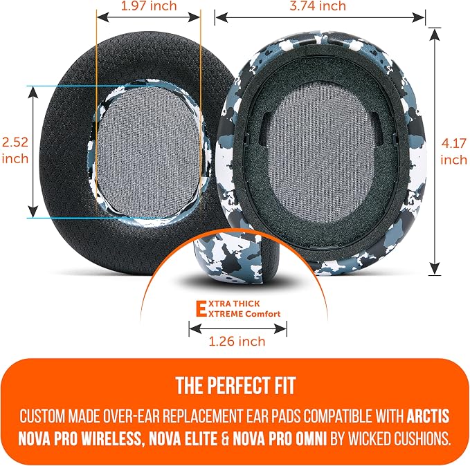 WC Freeze Nova Pro Wireless - Cooling Gel Earpads for Arctis Nova Pro Wireless, Nova Elite & Nova Pro Omni (Doesn’t Fit Other Models), by Wicked Cushions, Extra Thick & Comfortable | Snow Camo
