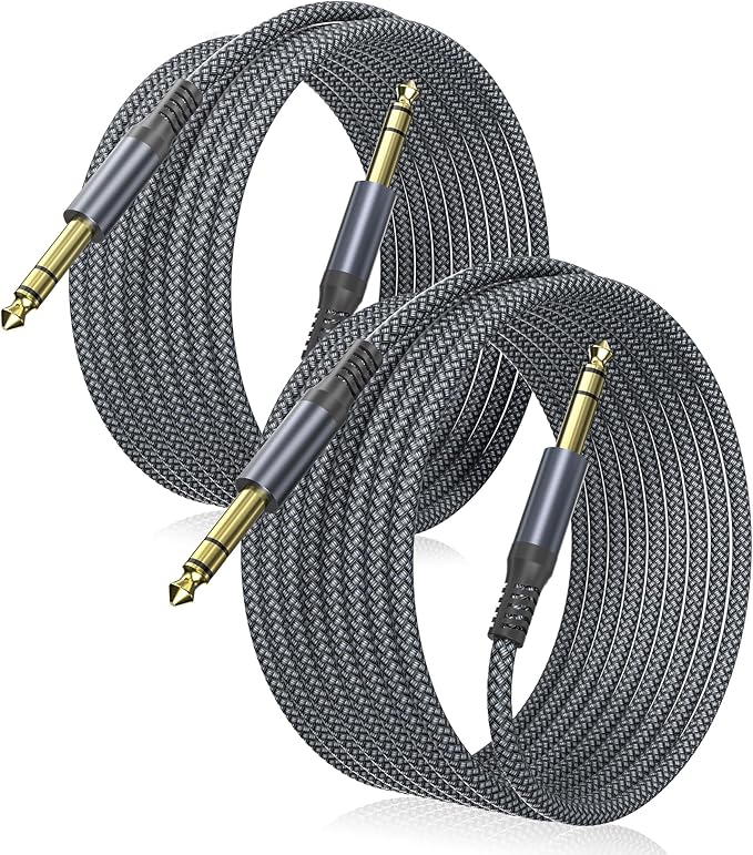 Elebase 1/4 Inch TRS Instrument Cable 20ft 2-Pack,Straight 6.35mm Male Jack Stereo Audio Interconnect Cord,6.35 mm Balanced Line for Electric Guitar,Bass,Keyboard,Mixer,Amplifier,Amp,Speaker,Equalizer