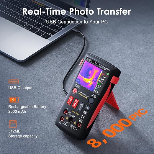 Goldeep 2 in 1 Thermal Imaging Camera, 240 x 240 TISR Resolution, 96x96 IR Resolution with 25000 Counts Multimeter, Professional Digital Multimeter with IR Camera, -4℉-1022℉ Temperature Range (Black)