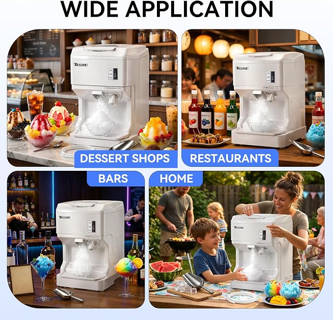 Electric Ice Shaver, 250W Shaved Ice Machine, Thickness Adjustable Ice Shaving Machine 265LBs/hr Rotate Speed & Strong Power Snow Cone Machine for Home and Parties Events Snack Bar(2.6Qt)