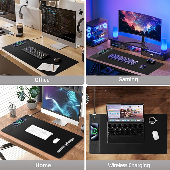 ExtreLife Wireless Charging Mouse Pad, Gaming Mouse Pad with Ultra-Smooth Surface, 31.5”x15.75” Large Desk Mat, Non-Slip Rubber Base, Waterproof Computer Keyboard Pad for Gaming, MacBook, Laptop, Desk