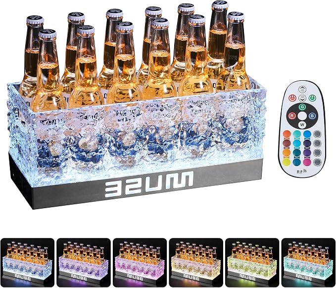 WILON LED Ice Bucket for Parties Large Capacity | Acrylic Cooler with Remote & Colorful Lights for Beer Wine Cocktails, Portable Tub for Indoor & Outdoor, Bar Essential