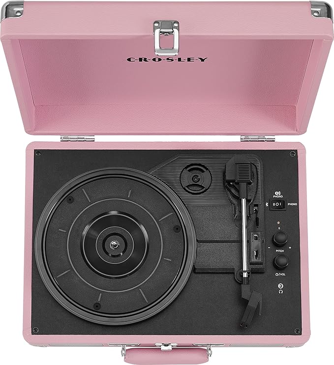 Crosley CR8005E-BH Cruiser Plus Vintage 3-Speed Bluetooth in/Out Suitcase Vinyl Record Player Turntable, Blush