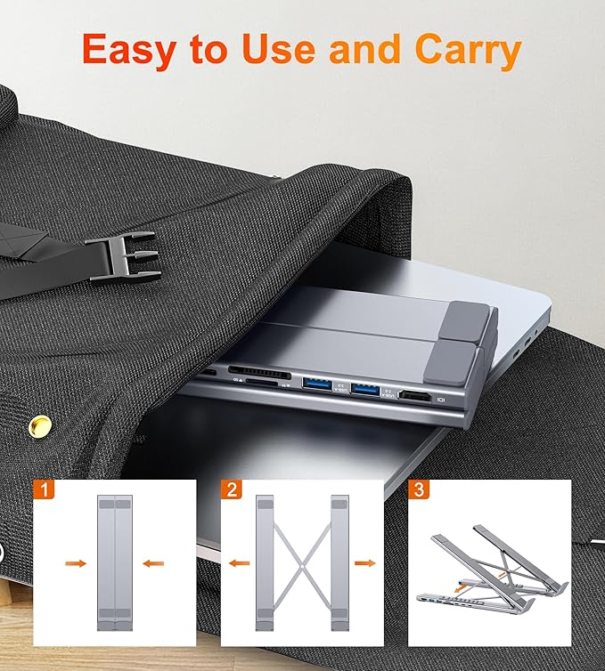 Mukiya USB C Laptop Docking Station Stand, Dock Tablet Stand, 8 in 1 USB C Hub with 4K HDMI, 2 USB 3.0, PD 100W, Universal Computer Holder Dock Station for MacBook Pro/Air/Dell/HP/Surface/Lenovo