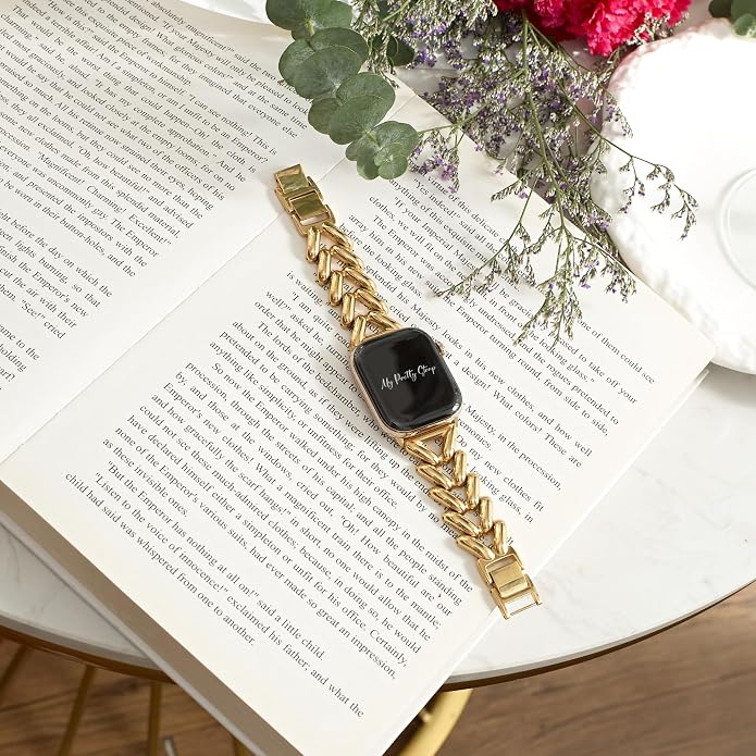 My Pretty Strap - Compatible Apple Watch Band Strap, Stainless Steel Fashion iWatch Replacement Strap- Easy Resizing, No Tool Needed, Fits Most Wrists- Series 1-11, SE and Ultra