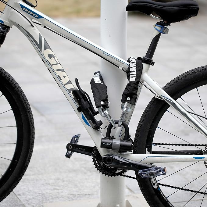 KILAKILA Security Chain Lock - Heavy Duty 10mm Bicycle and Motorbike Lock With 16mm U Lock