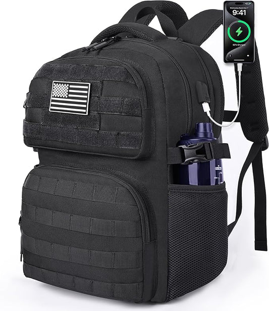 MOZETO Laptop Backpack, 17 Inch Tactical Inspired Utility Large Laptop Backpacks for Men with USB Charger Port 18x14x8 Flight Approved Personal ltem Travel Bag Computer Bag