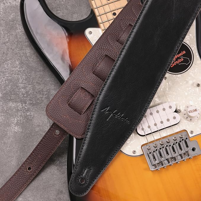 Nefelibata 3" Wide Guitar Strap, Full Grain Italian Leather Adjustable Guitar Straps with Foam Padding for Bass, Electric, and Acoustic Guitars