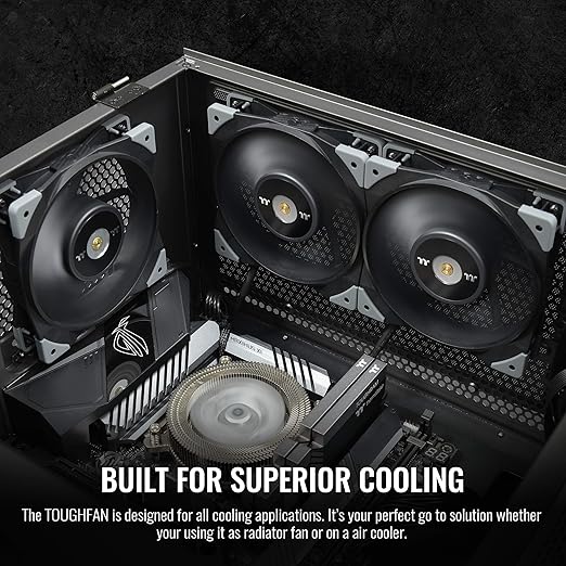 Thermaltake TOUGHFAN 14 Black PWM 500~2000rpm-controlled high Static Pressure 140mm Circular Radiator Fan with with Anti-Vibration Mounting System Cooling, (1 Fan Pack) CL-F118-PL14BL-A